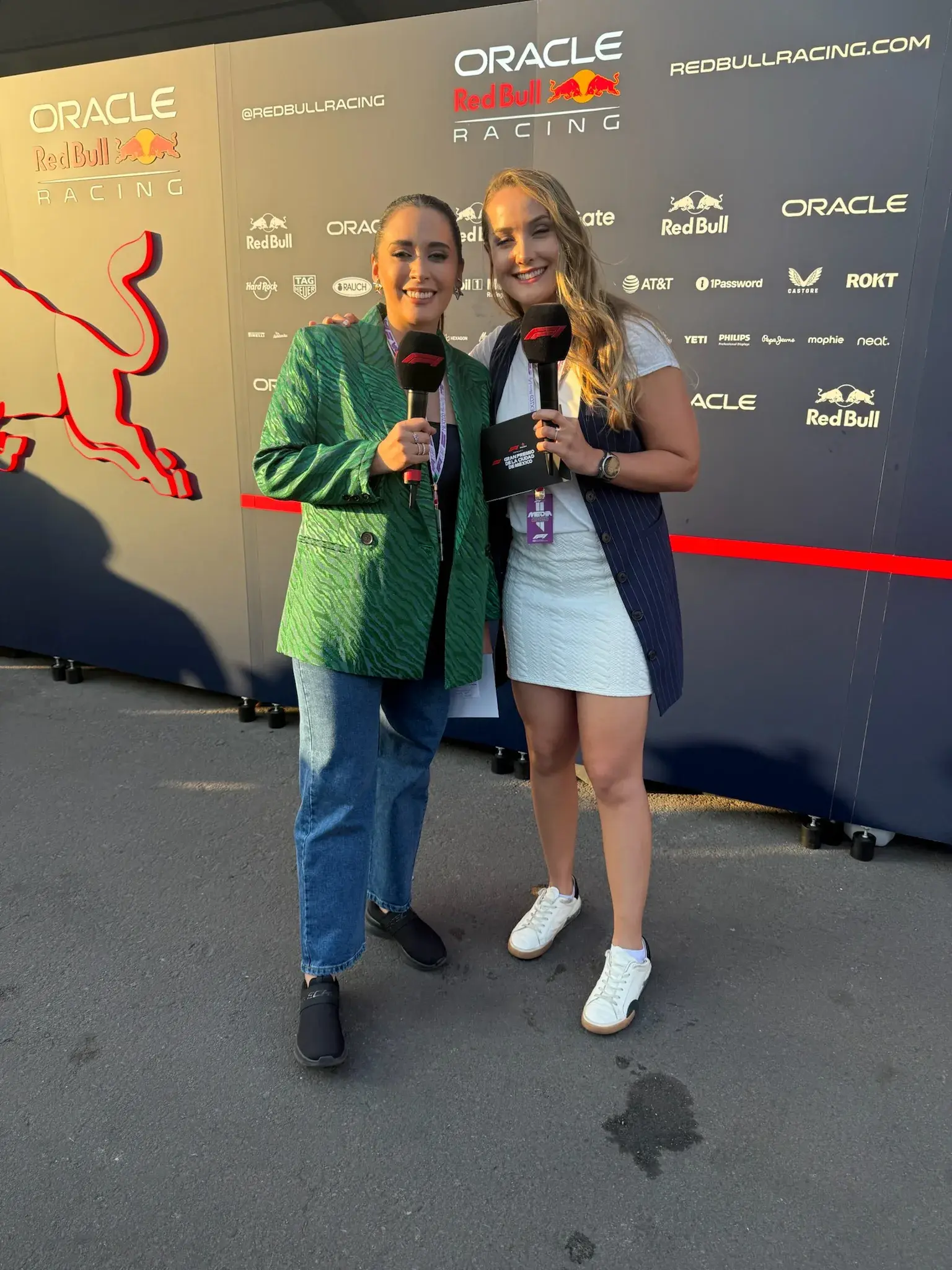 Sabré and her broadcast co-host at the 2025 Formula 1 Mexico City Grand Prix weekend