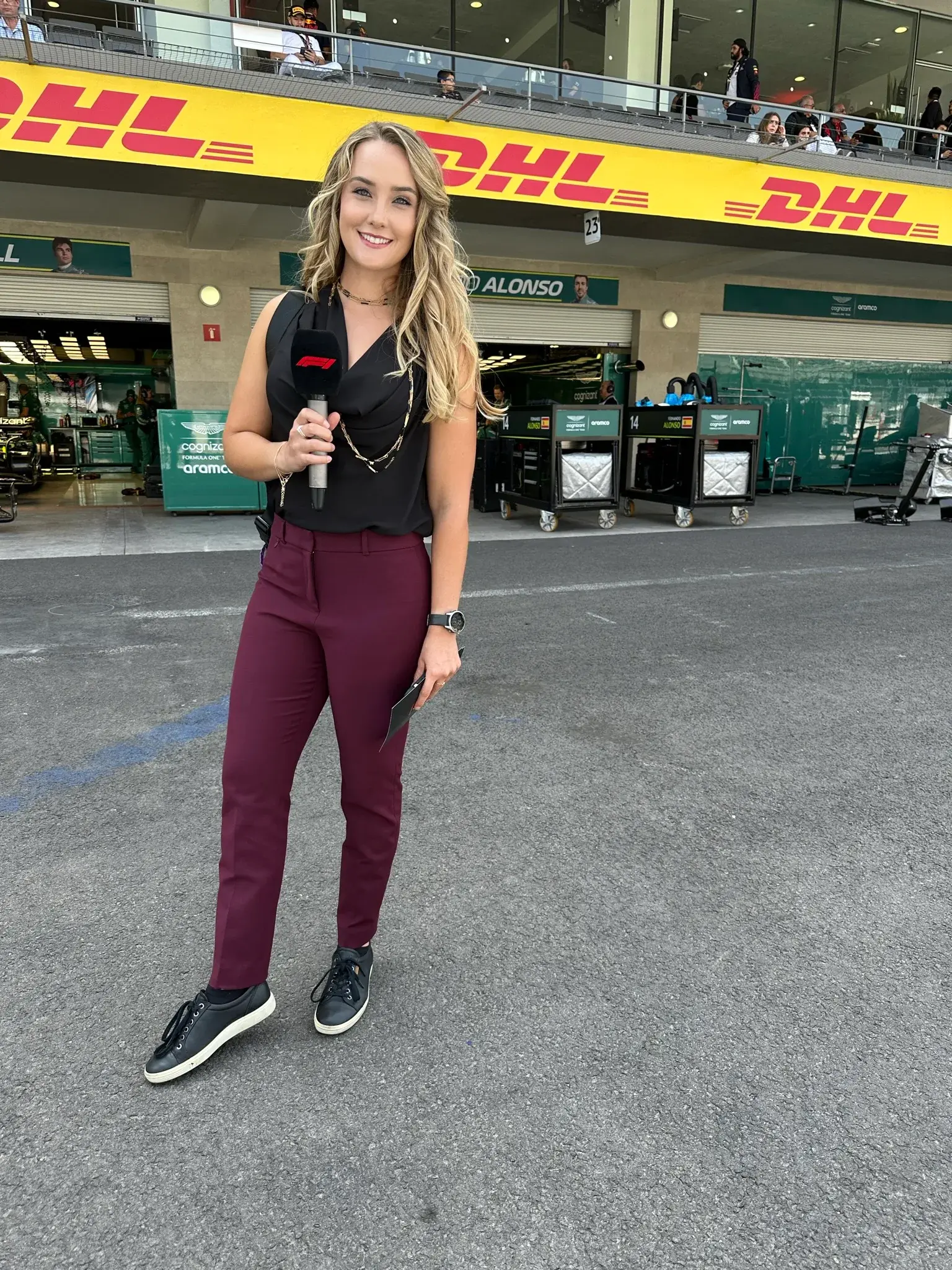 Sabré in front of the Audi pit bays during the 2025 F1 Mexico City Grand Prix weekend